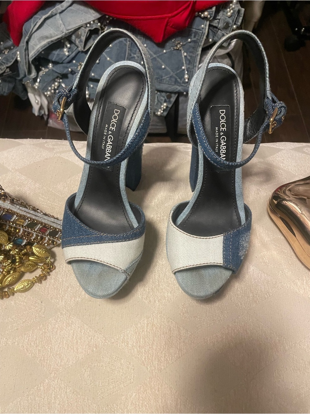 Dolce & Gabbana Two-Tone Denim Platform Sandals in Light and Dark Blue